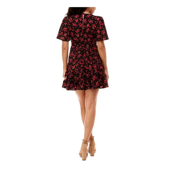 B DARLIN Womens Tie Skirt Back Flutter Sleeve Short Party Fit + Flare Dress - Picture 2 of 4